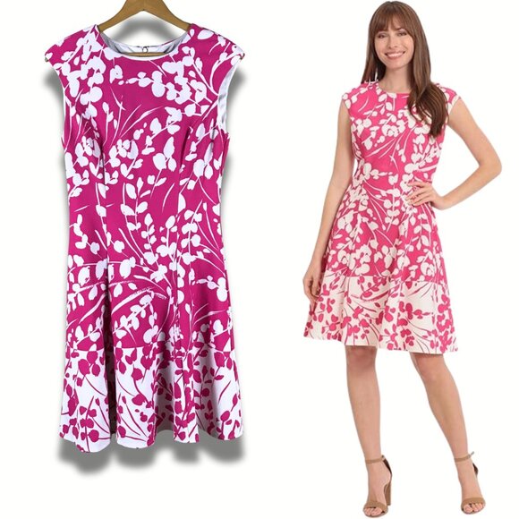 LONDON TIMES Size 10 Pink/Blush Floral Fit and Flare Crepe Dress - Picture 1 of 6